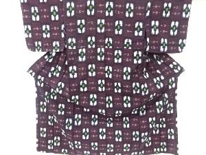 アンティーク　木綿本場久留米絣市松に抽象花模様単衣着物